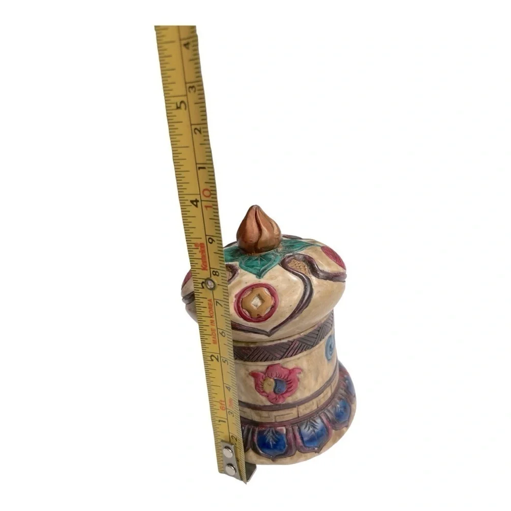 Vintage Chinese Dragon Stone Trinket Box Hand Painted Lidded Jewelry Container